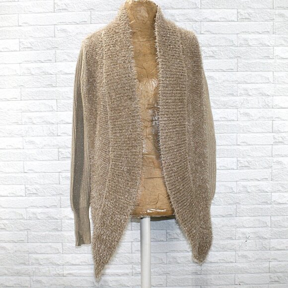 SIMPLY VERA WANG Knit Cardigan Oversized Wrap Open Front Tan Metallic XS - Picture 1 of 12